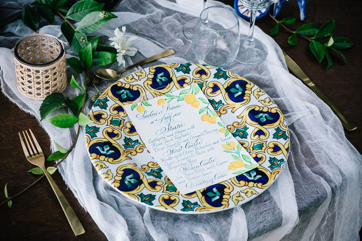 Amalfi Coast wedding menu cards